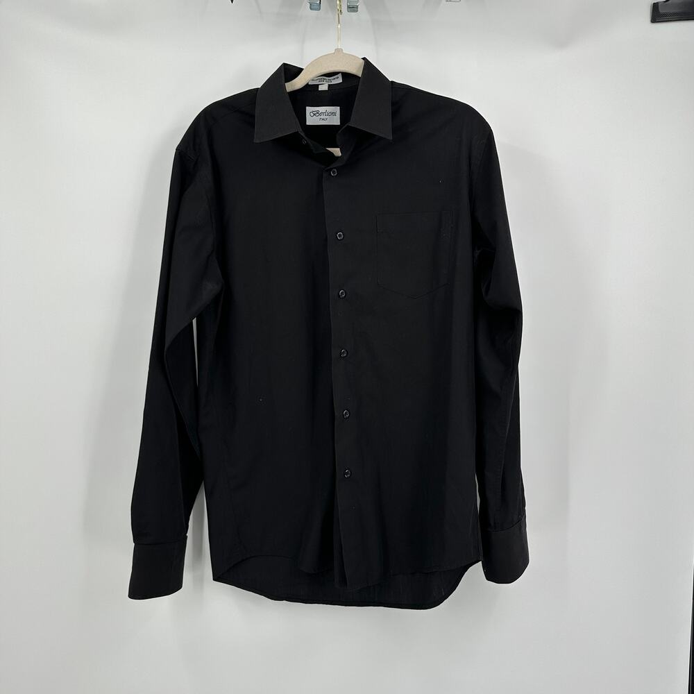 Berlioni Mens‎ Shirt Size M Black Long Sleeve Classic Fit Dressy Mod Minimalist